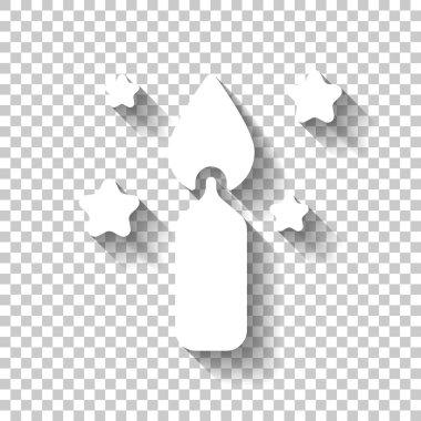 Sihirli mumla yıldız. Basit simge Doğum günü. Gölge şeffaf arka plan üzerinde beyaz simgesi