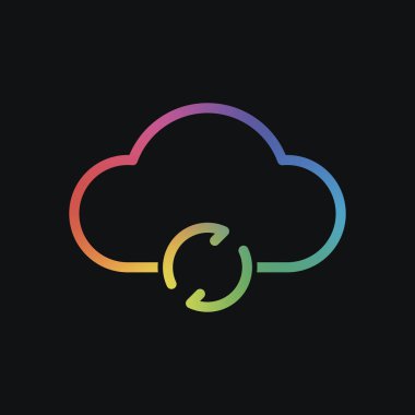 Anahat update basit bulut simgesi. Doğrusal sembolü ile ince anahat. Gökkuşağı rengi ve koyu arka plan