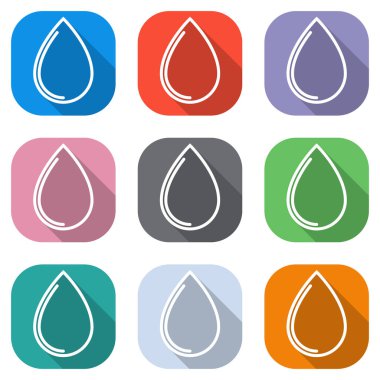 Su damla simgesi. Beyaz simgeleri uygulamalar için renkli kareler olarak ayarlayın. Sorunsuz imkanı ve desen poster için