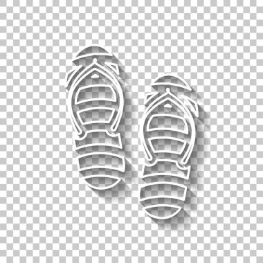 Plaj terlikleri. Flip flop simgesi. Gölge şeffaf arka plan üzerinde beyaz anahat işaretiyle