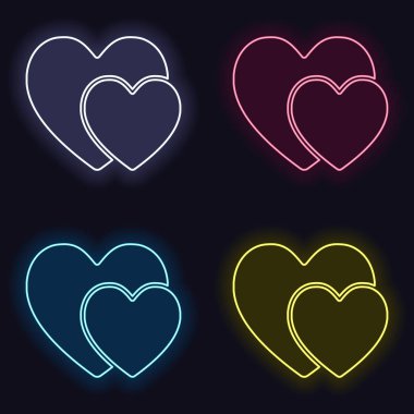 2 hearts. Basit simgesi. Moda neon işareti kümesi. Koyu arka plan üzerinde casino tarzı. Seamless modeli