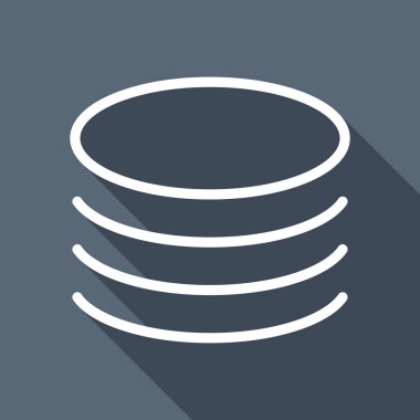 Veritabanı simgesi. Basit doğrusal sembol, ince anahat. Uzun Gölge arka plan üzerinde beyaz düz simgesi