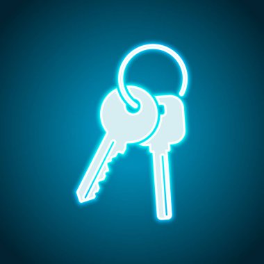 Anahtarları üstünde yüzük kutsal kişilerin resmi. Neon tarzı. Işık dekorasyon simgesi. Parlak elektrik sembolü