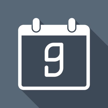 9 gün, basit simgesi ile takvim. Uzun Gölge arka plan üzerinde beyaz düz simgesi
