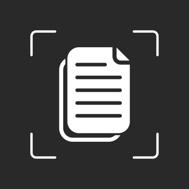 belge basit simgesi. Beyaz nesne kamera otomatik odaklama koyu arka plan üzerinde