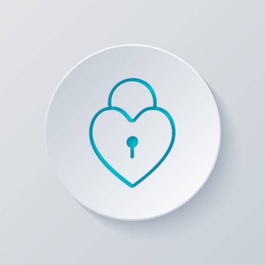 kalp kilidi, asma kilit. basit siluet. Gri ve mavi katmanları ile daire kes. Kağıt tarzı