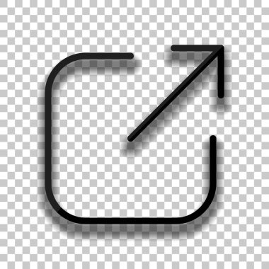 Paylaşımı, oturum kapatma veya karşıya yükleme. Çapraz ok Meydanı dışarı. Saydam arka plan üzerinde yumuşak gölgeli siyah cam kutsal kişilerin resmi