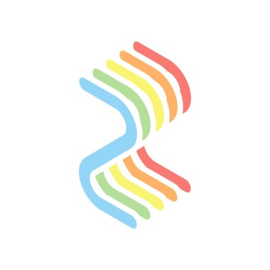 Numara iki, sayısal, basit mektup. Beyaz arka plan üzerinde renkli izometrik simgeler yığını