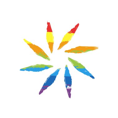 yaprak, bambu, çiçek. basit siluet. Çizim işaretiyle Lgbt stil, gökkuşağı (kırmızı, turuncu, sarı, yeşil, mavi, Indigo, menekşe, yedi renk