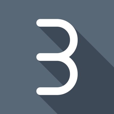 Numara üç, sayısal, basit mektup. Uzun Gölge arka plan üzerinde beyaz düz simgesi