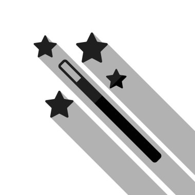 yıldız ile sihirli değnek. basit siluet. Uzun gölge beyaz arka planda siyah nesnesiyle