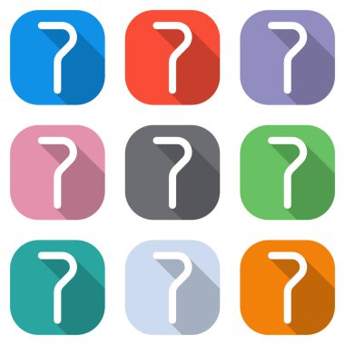 Sayı yedi, sayısal, basit mektup. Beyaz simgeleri uygulamalar için renkli kareler olarak ayarlayın. Sorunsuz imkanı ve desen poster için