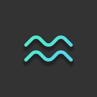 Astrolojik işaret. Kova basit simgesi. Renkli logo kavramı koyu arka plan üzerinde yumuşak gölge ile. Masmavi okyanus rengini simgesi