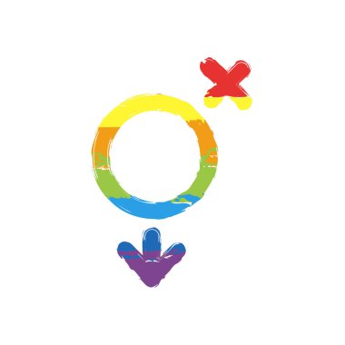 cinsiyet sembolü. Doğrusal sembolü. basit transseksüel simgesi. Çizim işaretiyle Lgbt stil, gökkuşağı (kırmızı, turuncu, sarı, yeşil, mavi, Indigo, menekşe, yedi renk