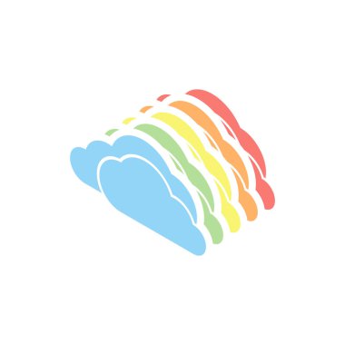 bulutlu hava simgesi. Beyaz arka plan üzerinde renkli izometrik simgeler yığını