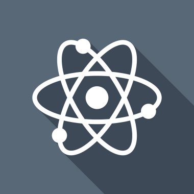 bilimsel atom sembolü, basit simgesi. Uzun Gölge arka plan üzerinde beyaz düz simgesi