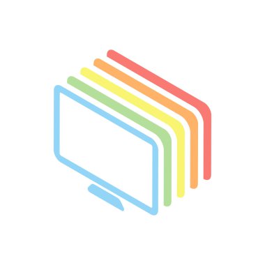 Bilgisayar monitörü veya modern Tv. basit simgesi. Beyaz arka plan üzerinde renkli izometrik simgeler yığını