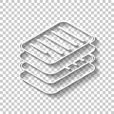 kağıtları, basit sembol veya simge yığını. Gölge şeffaf arka plan üzerinde beyaz anahat işaretiyle