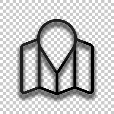 İşaretçi simgesi basit harita. Doğrusal sembolü ile ince anahat. Saydam arka plan üzerinde yumuşak gölgeli siyah cam kutsal kişilerin resmi