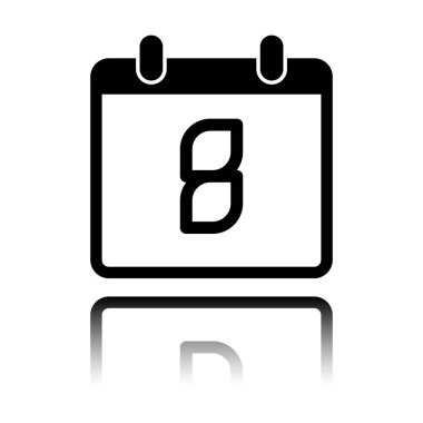 8 gün, basit simgesi ile takvim. Siyah beyaz arka plan ayna yansıması simgesiyle