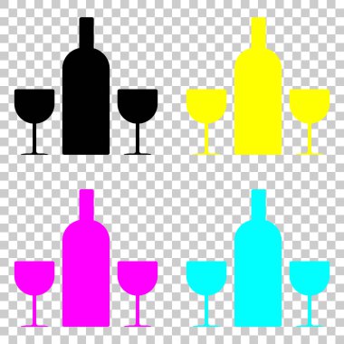 gözlük ve şişe. Cmyk simgeleri şeffaf arka plan üzerinde renkli dizi.