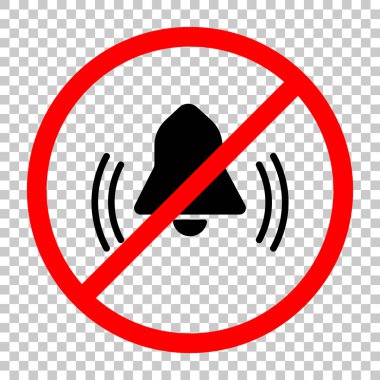 siyah zil simgesini. Siyah kırmızı uyarı işareti şeffaf arka plan ile nesnesinde izin yok