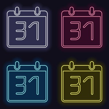 Takvim 31 tarihi içeren basit simgesi. Neon işareti kümesi. Koyu arka plan üzerinde casino tarzı. Seamless modeli