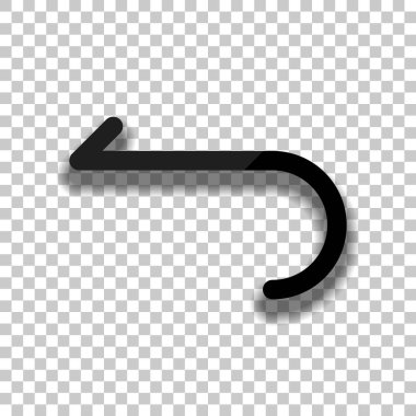 Basit ok, geriye doğru. Gezinti simgesi. Doğrusal sembolü ile ince bir çizgi. Bir çizgi stili. Saydam arka plan üzerinde yumuşak gölgeli siyah cam kutsal kişilerin resmi