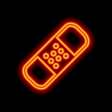 Tıbbi yama, basit simgesi. Siyah arka plan üzerine portakal neon tarzı. Işık simgesi