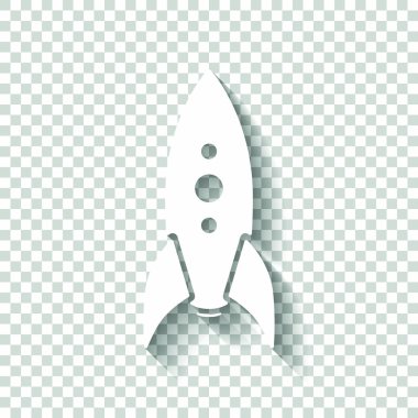 rocket launch icon. White icon with shadow on transparent background clipart