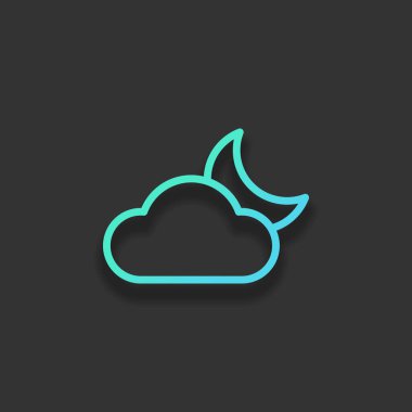 Geceleri çok bulutlu. İnce anahat ile basit doğrusal simgesi. Renkli logo kavramı koyu arka plan üzerinde yumuşak gölge ile. Masmavi okyanus rengini simgesi