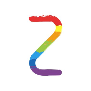 Numara iki, sayısal, basit mektup. Çizim işaretiyle Lgbt stil, gökkuşağı (kırmızı, turuncu, sarı, yeşil, mavi, Indigo, menekşe, yedi renk