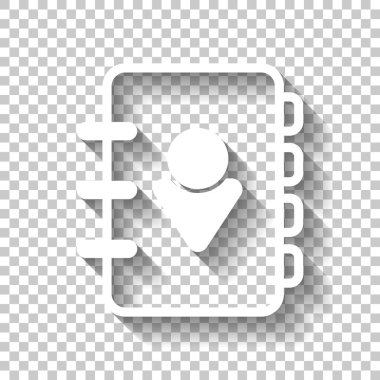 Adres defterinde kişi ile kapak. basit simgesi. Doğrusal sembolü ile ince anahat. Gölge şeffaf arka plan üzerinde beyaz simgesi