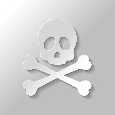 Kafatası ve çapraz kemikler. Basit simgesi. Kağıt tarzı ile gölge gri arka plan üzerinde