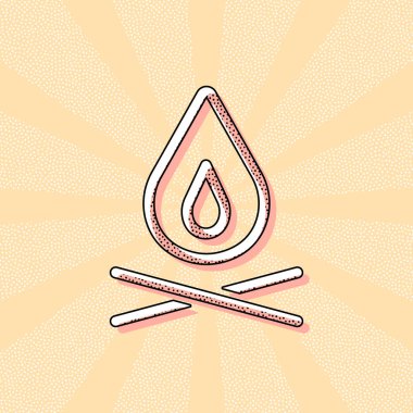 alev ateş. basit siluet. Retro Vintage tipografi ofset baskı etkisi ile. Çizgi roman pop sanat arka plan ile nokta poster