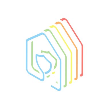 evi ile koru simgesi. çizgi stili. Beyaz arka plan üzerinde renkli izometrik simgeler yığını