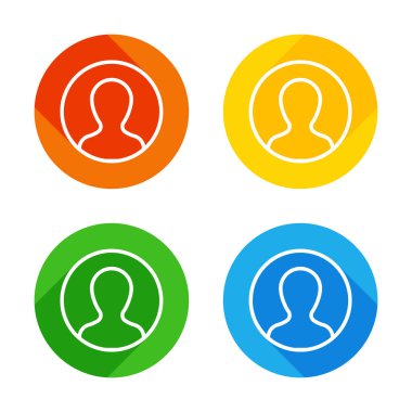 Profil, kişi bir dairede. Renkli daireler arka plan düz beyaz simgesi. Dört farklı uzun gölgeler her köşe