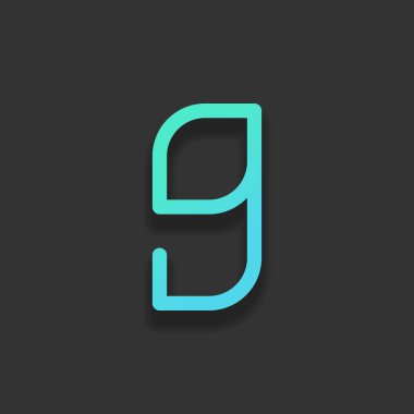 9 numara, rakamı, dokuzuncu. Renkli logo kavramı koyu arka plan üzerinde yumuşak gölge ile. Masmavi okyanus rengini simgesi