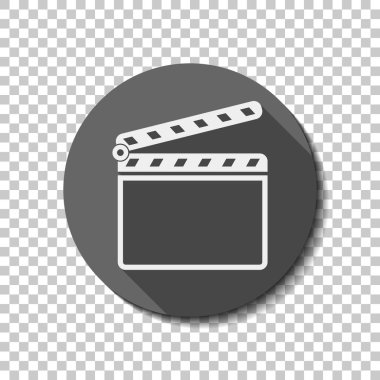 Film bel soğukluğu kurulu sinema açık simgesi. Saydam arka plan üzerinde bir dairede uzun gölge beyaz düz simgesi