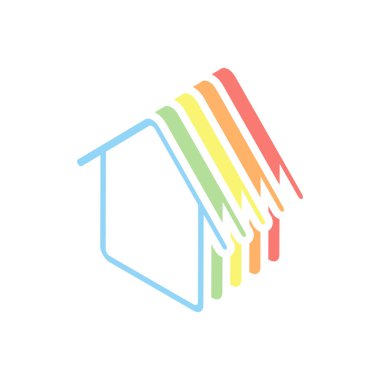 Basit ev simgesi. Beyaz arka plan üzerinde renkli izometrik simgeler yığını