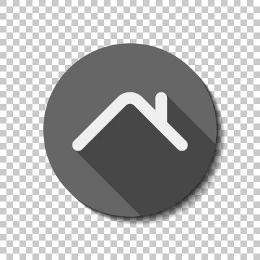 Evin çatısı. Basit doğrusal simgesi. Bir çizgi stili. Saydam arka plan üzerinde bir dairede uzun gölge beyaz düz simgesi. Rozet veya etiket stili