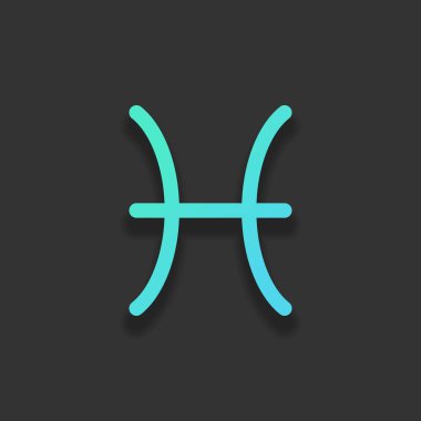 Astrolojik işaret. Balık basit simgesi. Renkli logo kavramı koyu arka plan üzerinde yumuşak gölge ile. Masmavi okyanus rengini simgesi