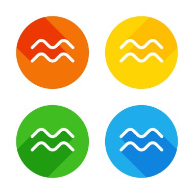 Astrolojik işaret. Kova basit simgesi. Renkli daireler arka plan düz beyaz simgesi. Dört farklı uzun gölgeler her köşe