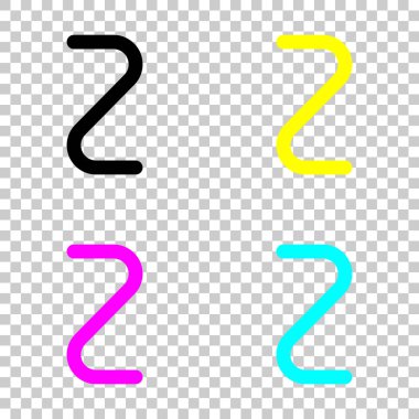 Numara iki, sayısal, basit mektup. Cmyk simgeleri şeffaf arka plan üzerinde renkli dizi