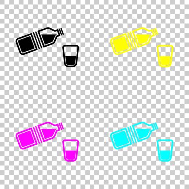 bir şişe su ve cam. basit tek simge. Cmyk simgeleri şeffaf arka plan üzerinde renkli dizi