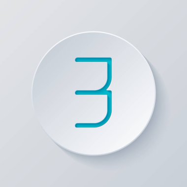 3 numara, rakamı, üç. Gri ve mavi katmanları ile daire kes. Kağıt tarzı
