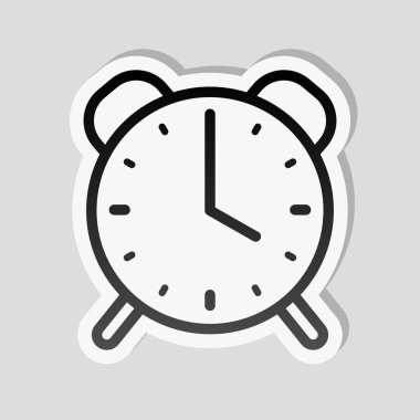 Eski çalar saat, basit simgesi, ince anahat ile doğrusal sembolü. Etiket tarzı ile beyaz ve gri arka plan üzerinde basit gölge