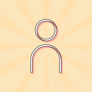 Basit kişi simgesi. Doğrusal sembol, ince anahat. Retro Vintage tipografi ofset baskı etkisi ile. Çizgi roman pop sanat arka plan ile nokta poster