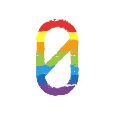 Sayı sıfır, sayısal, basit mektup. Çizim işaretiyle Lgbt stil, gökkuşağı (kırmızı, turuncu, sarı, yeşil, mavi, Indigo, menekşe, yedi renk