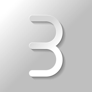 Numara üç, sayısal, basit mektup. Kağıt tarzı ile gölge gri arka plan üzerinde